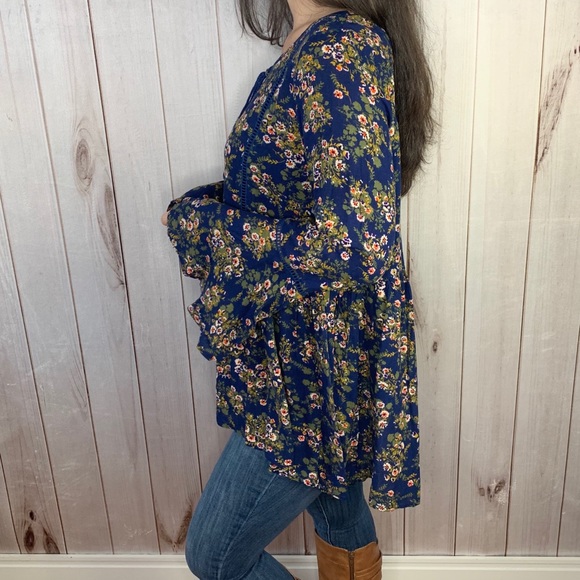 The Giovanna Blouse- navy floral bell peasant top - Picture 8 of 13